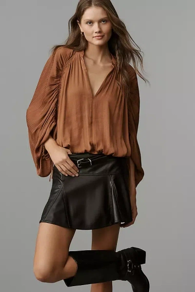 By Anthropologie Long-sleeve Ruched Dolman Top In Brown