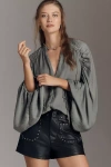 By Anthropologie Long-sleeve Ruched Dolman Top In Gray