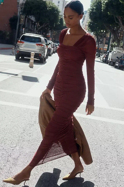 By Anthropologie Long-sleeve Ruched Slim Midi Dress In Purple