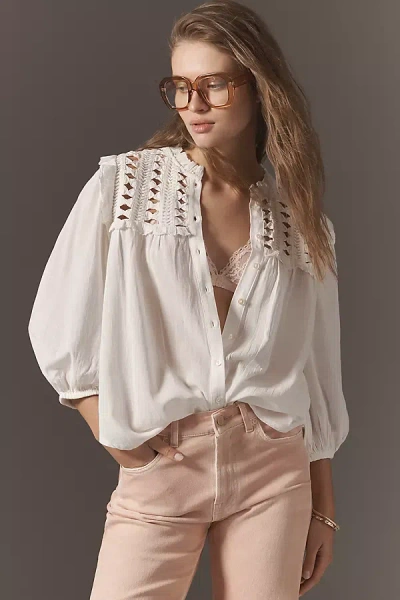 By Anthropologie Long-sleeve Ruffle Blouse In White