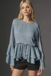 BY ANTHROPOLOGIE LONG-SLEEVE RUFFLED TUNIC BLOUSE