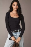 By Anthropologie Long-sleeve Scoop-neck Top In Black
