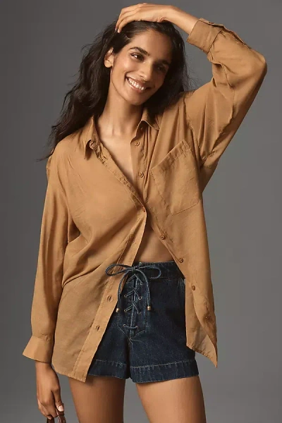 By Anthropologie Long-sleeve Sheer Buttondown Shirt In Brown
