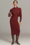 By Anthropologie Long-sleeve Slim Sweater Midi Dress In Red