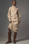 By Anthropologie Long-sleeve Turtleneck Belted Sweater Midi Dress In Beige