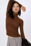 By Anthropologie Long-sleeve Turtleneck Top In Brown