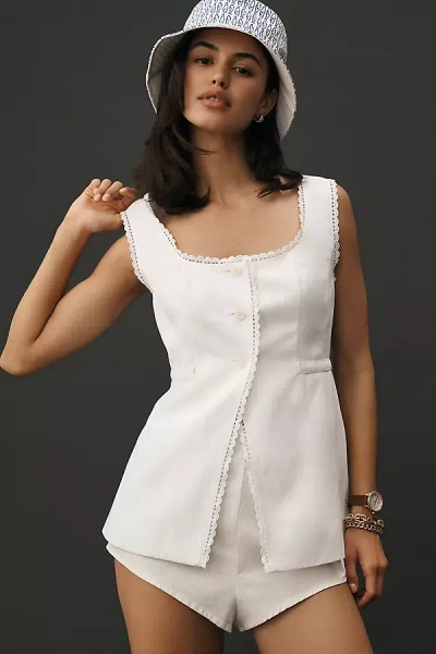 By Anthropologie Longline Lace-trim Linen Blend Vest