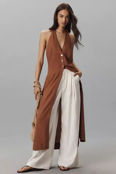 By Anthropologie Longline Linen Blend Halter Vest Top