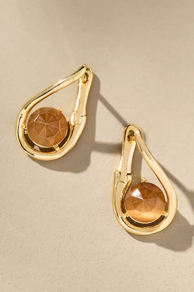 By Anthropologie Looped Stone Huggie Hoop Earrings In Brown