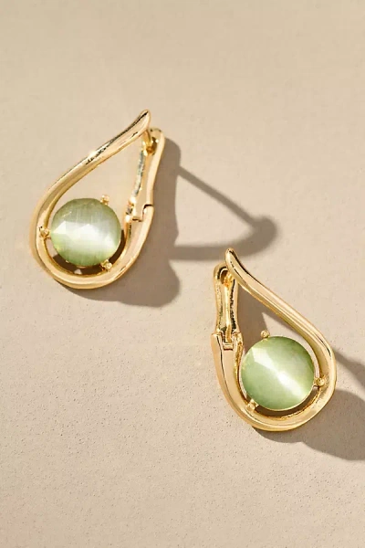 By Anthropologie Looped Stone Huggie Hoop Earrings In Green