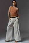 By Anthropologie Low-rise Pleated Wide-leg Trousers Pants In Sand