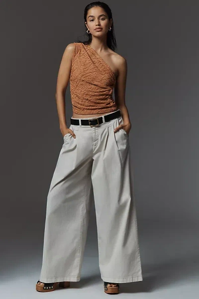 By Anthropologie Low-rise Pleated Wide-leg Trousers Pants In Sand