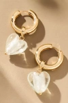 By Anthropologie Lucite Heart Charm Huggie Hoop Earrings In Gold