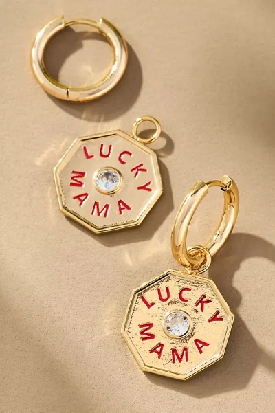 By Anthropologie Lucky Mama Charm Huggie Hoop Earrings In Gold