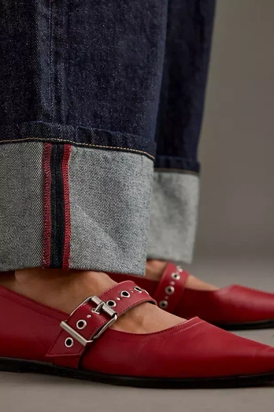 By Anthropologie Luna Pointed-toe Buckle Flats In Red