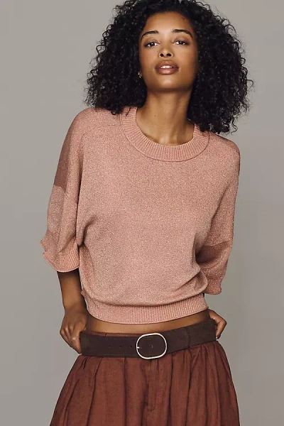 By Anthropologie Lurex Short-sleeve Sweater In Pink