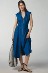 By Anthropologie, Maeve The Tommie Cap-sleeve Smocked Front-zip Shirt Dress In Blue