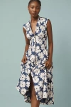 By Anthropologie, Maeve The Tommie Cap-sleeve Smocked Front-zip Shirt Dress In Blue