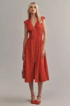 By Anthropologie, Maeve The Tommie Cap-sleeve Smocked Front-zip Shirt Dress In Pink