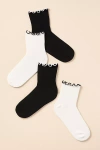 By Anthropologie Merino Ruffle Crew Socks, Set Of 2 In Black