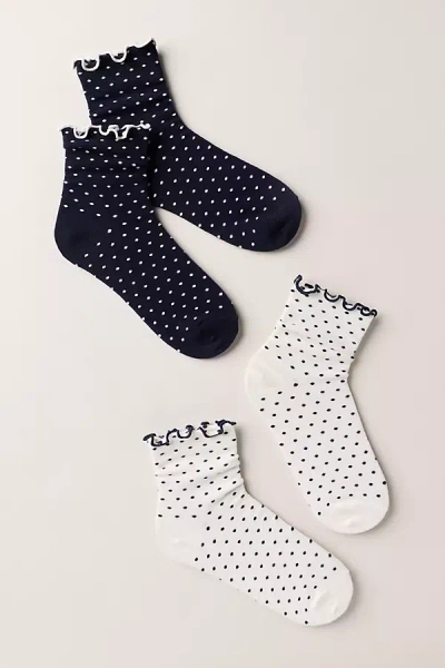 By Anthropologie Merino Ruffle Crew Socks, Set Of 2 In Blue