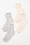 By Anthropologie Merino Ruffle Crew Socks, Set Of 2 In Grey