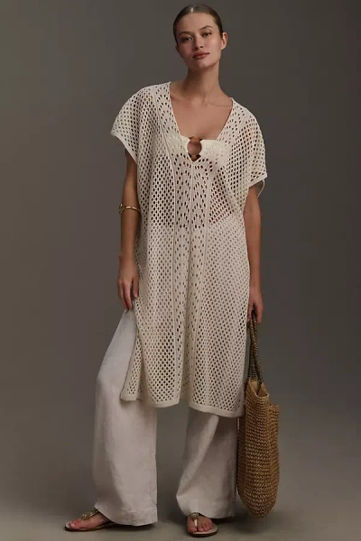 By Anthropologie Mesh Knit Poncho In White