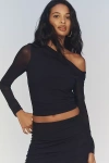 By Anthropologie Mesh Long-sleeve Asymmetric Top In Black