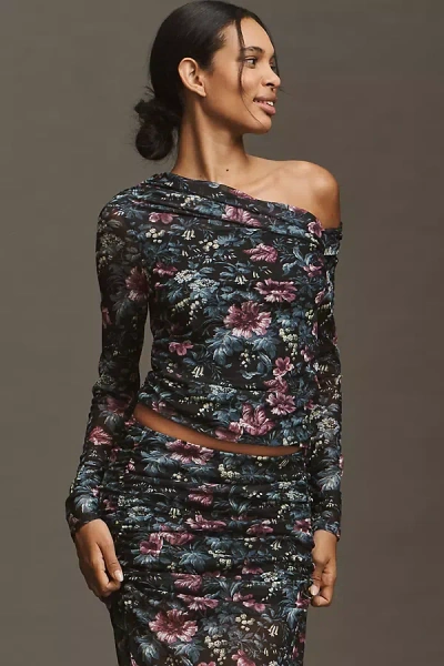 By Anthropologie Mesh Long-sleeve Asymmetric Top In Black