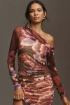 By Anthropologie Mesh Long-sleeve Asymmetric Top In Pink