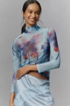 By Anthropologie Mesh Turtleneck Top In Blue