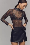 By Anthropologie Mesh Turtleneck Top In Multicolor