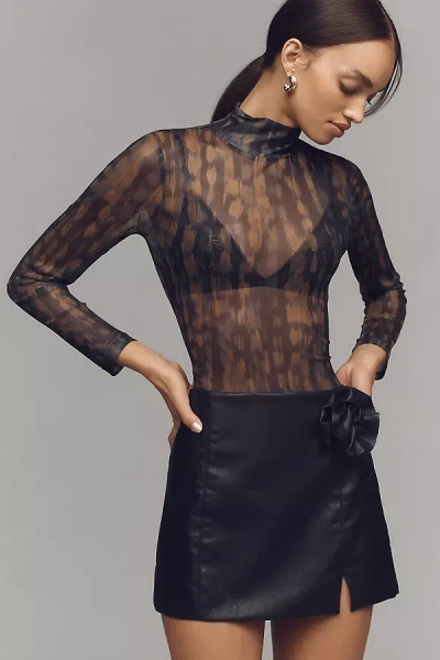 By Anthropologie Mesh Turtleneck Top In Multicolor