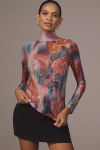 By Anthropologie Mesh Turtleneck Top In Pink