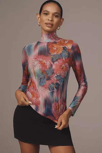By Anthropologie Mesh Turtleneck Top In Pink