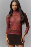 By Anthropologie Mesh Turtleneck Top In Pink