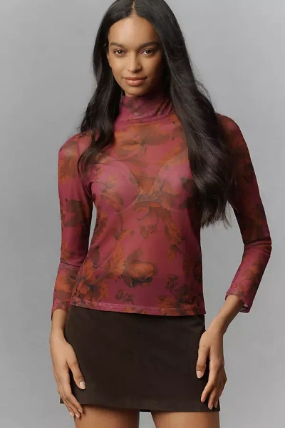By Anthropologie Mesh Turtleneck Top In Pink