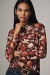 By Anthropologie Mesh Turtleneck Top In Purple