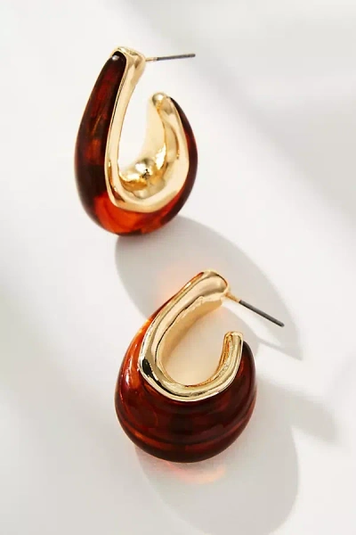 By Anthropologie Metal & Resin Hoop Earrings In Brown