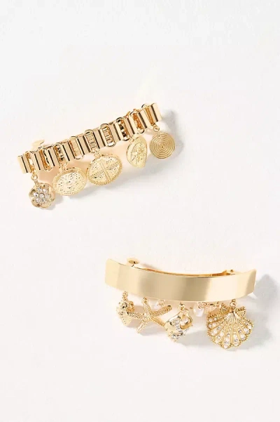 By Anthropologie Metal Charm Barrettes, Set Of 2 In Yellow