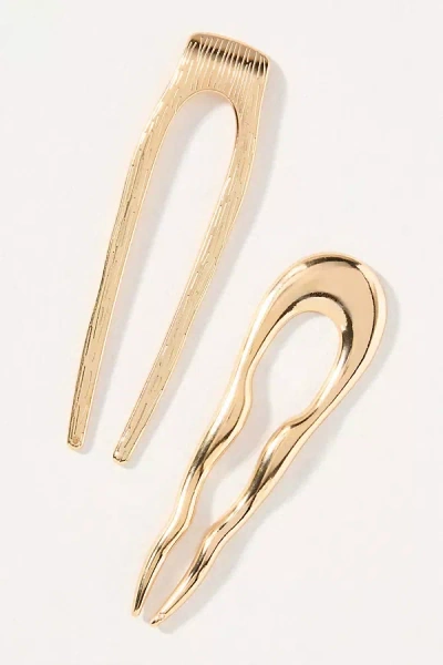 By Anthropologie Metal Hair Pins, Set Of 2 In Gold