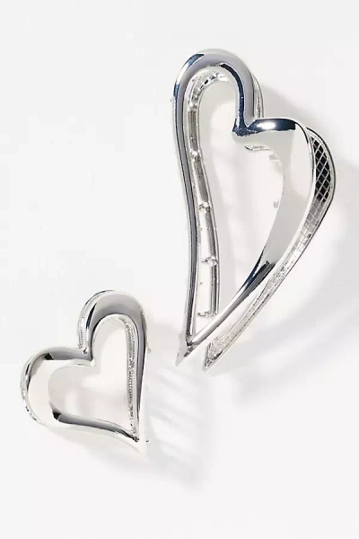 By Anthropologie Metal Heart Hair Claw Clips, Set Of 2 In Silver