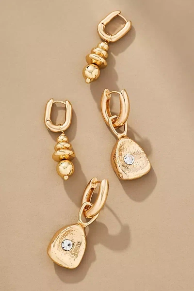 By Anthropologie Metal Huggie Hoop Drop Earrings, Set Of 2 In Gold