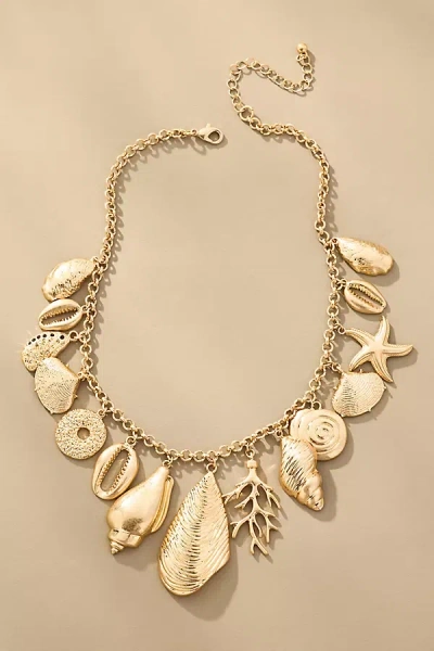 By Anthropologie Metal Shell Charm Necklace In Gold