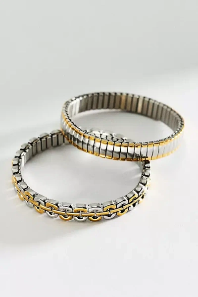 By Anthropologie Metal Stretch Bracelets, Set Of 2 In Metallic