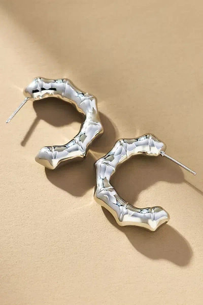 By Anthropologie Metallic Bamboo Hoop Earrings In Silver