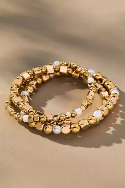 By Anthropologie Metallic Beaded Bracelets, Set Of 3 In Gold