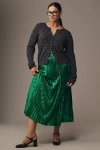 By Anthropologie Metallic Pleated Midi Skirt In Green