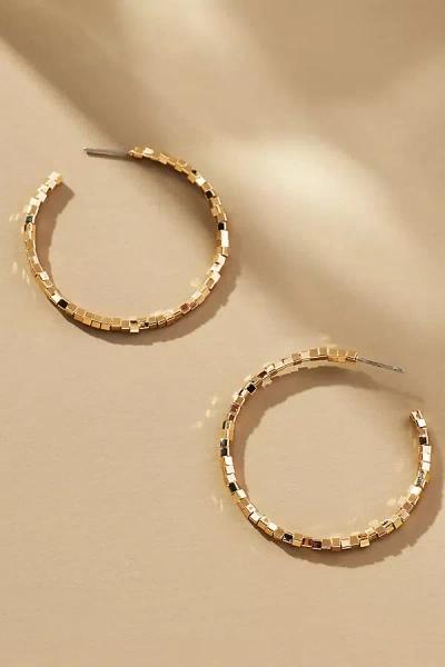 By Anthropologie Mini Block Bead Hoop Earrings In Gold