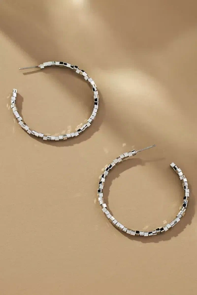 By Anthropologie Mini Block Bead Hoop Earrings In Metallic